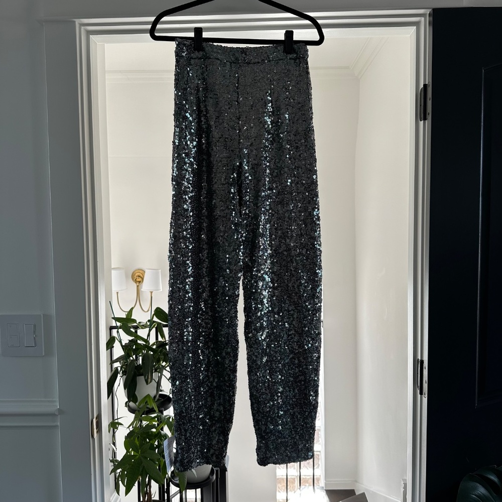 ASOS Design Sequin Slouchy Pants in Gunmetal - Picture 7 of 8
